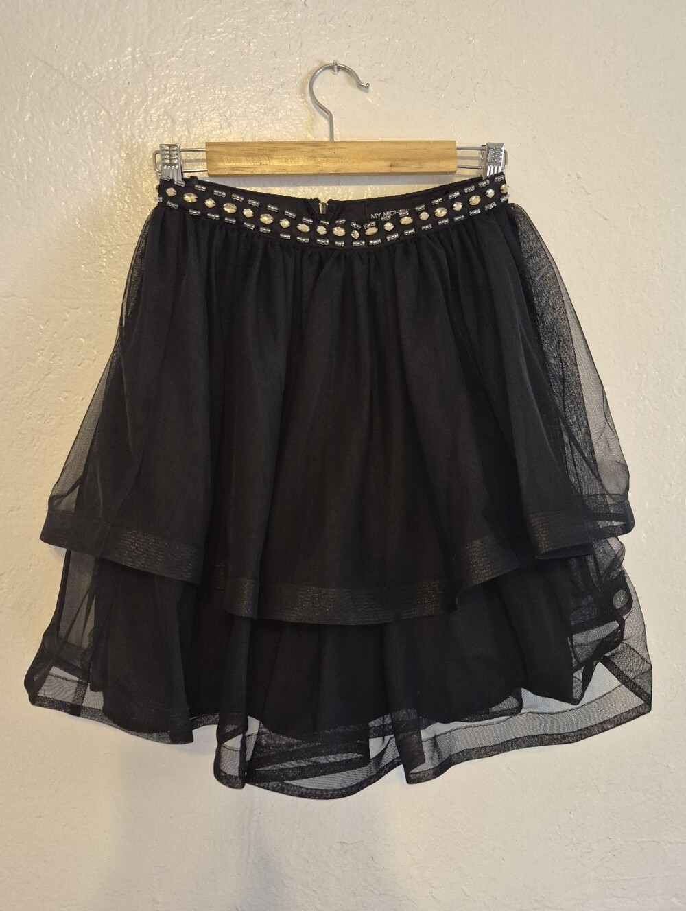 My Michelle Black Layered Tulle Skirt with Embellished Waistband Size 1
